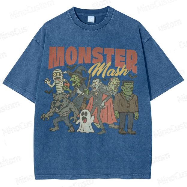 Monsters Retro Halloween  Washed T-Shirt 