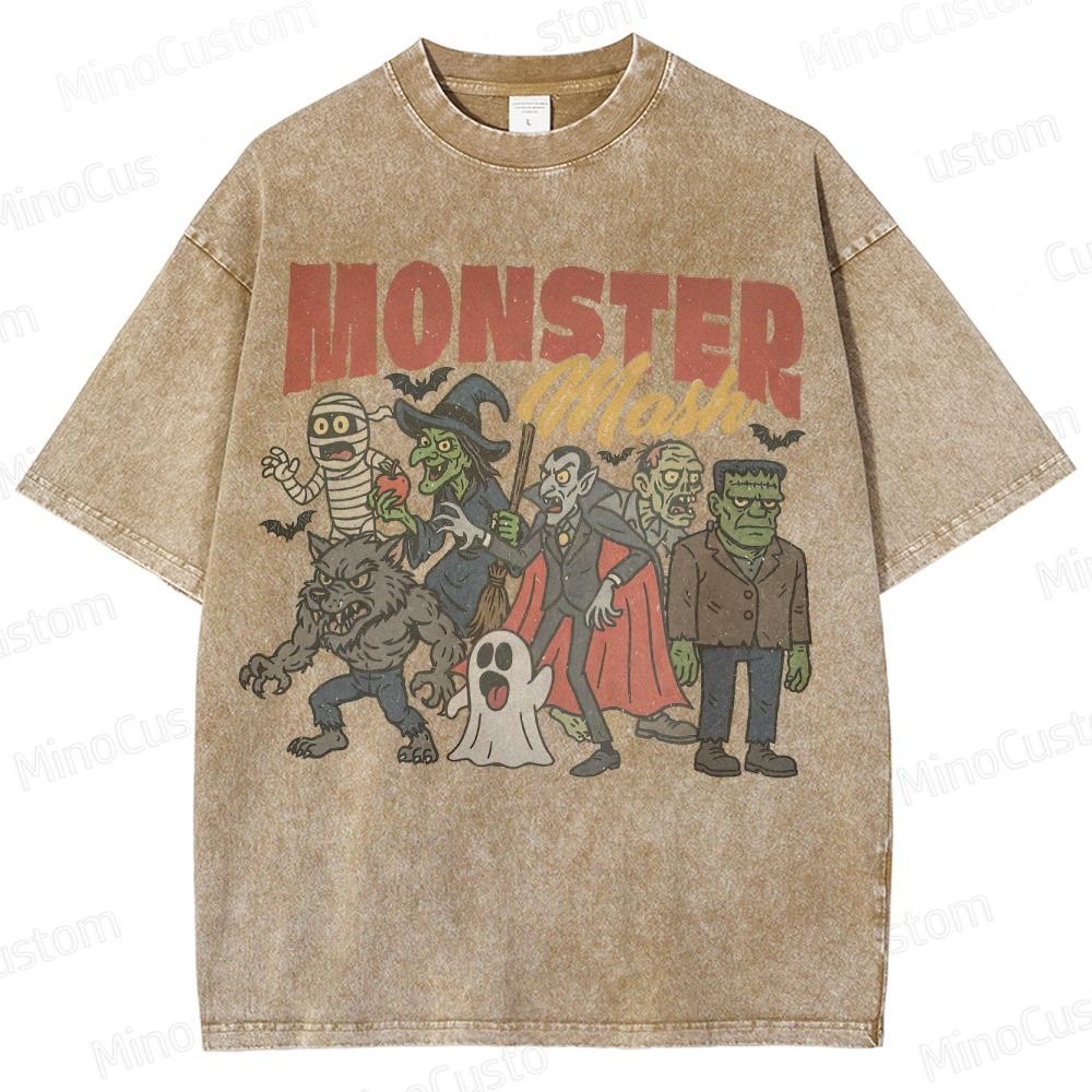 Monsters Retro Halloween  Washed T-Shirt 