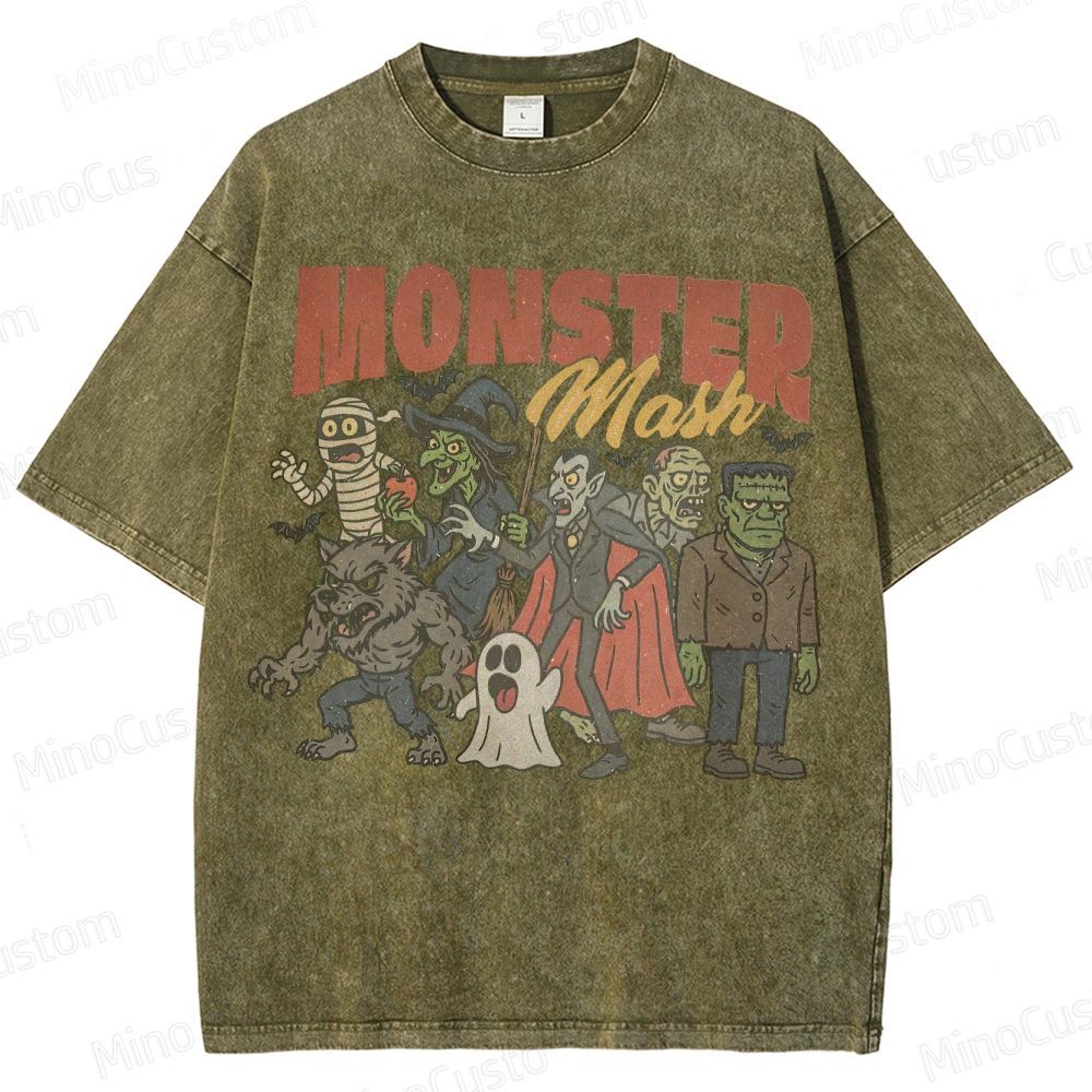 Monsters Retro Halloween  Washed T-Shirt 