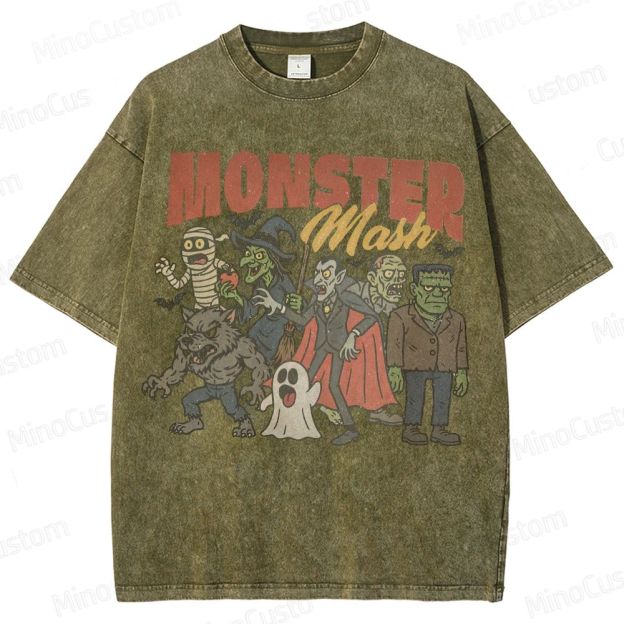 Monsters Retro Halloween  Washed T-Shirt 