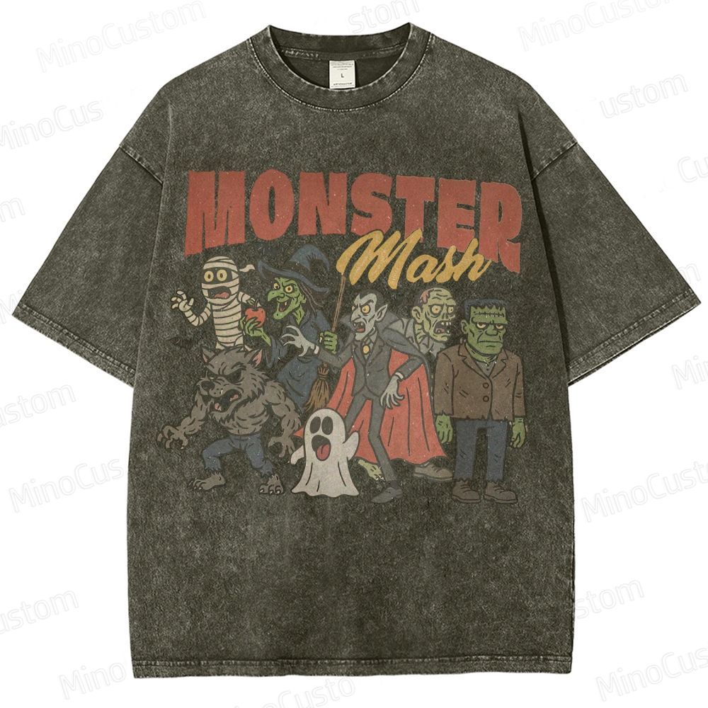 Monsters Retro Halloween  Washed T-Shirt 