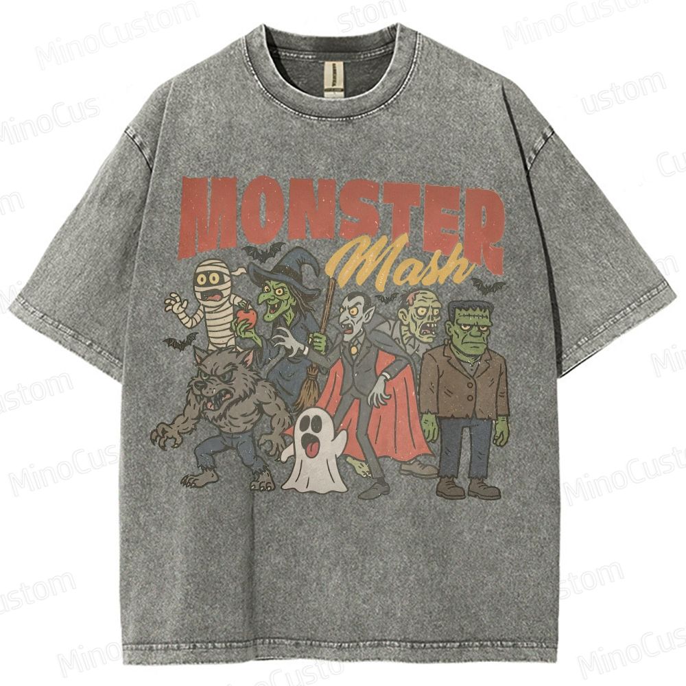 Monsters Retro Halloween  Washed T-Shirt 
