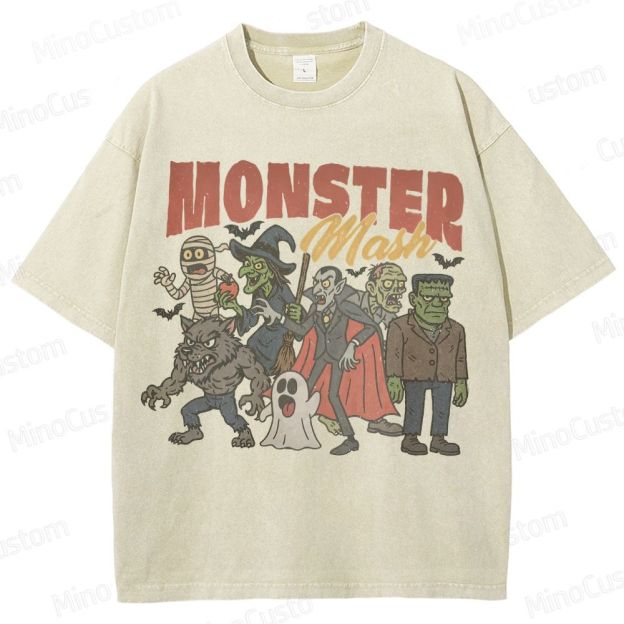 Monsters Retro Halloween  Washed T-Shirt 