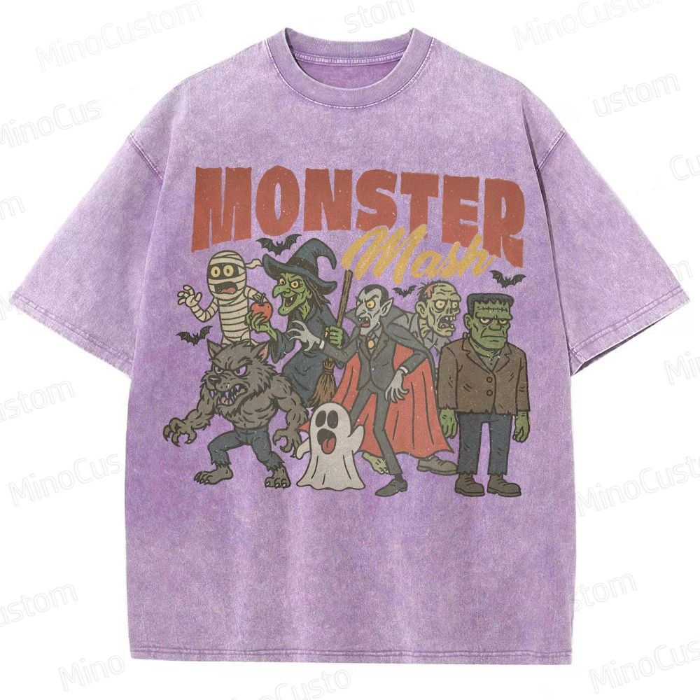 Monsters Retro Halloween  Washed T-Shirt 