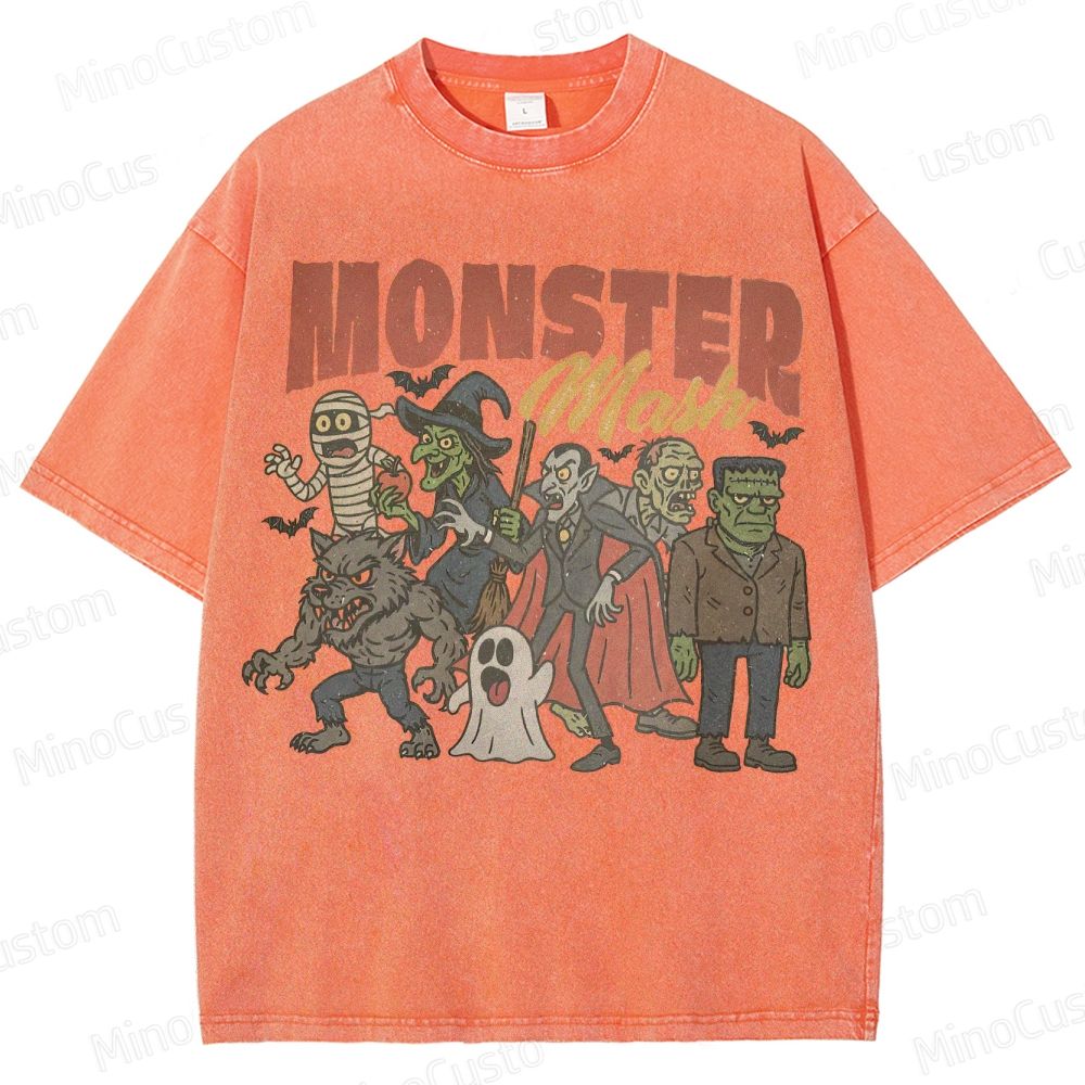 Monsters Retro Halloween  Washed T-Shirt 