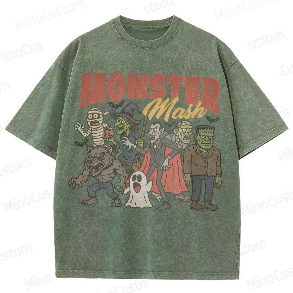 Monsters Retro Halloween  Washed T-Shirt 