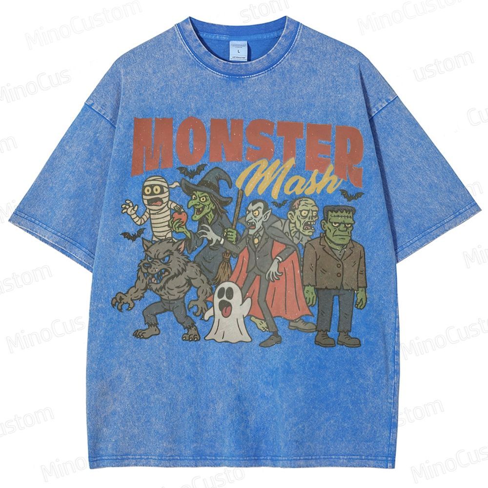 Monsters Retro Halloween  Washed T-Shirt 