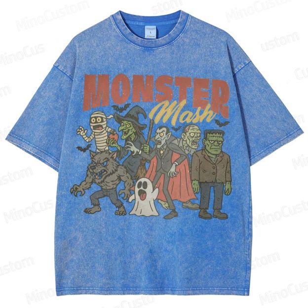 Monsters Retro Halloween  Washed T-Shirt 