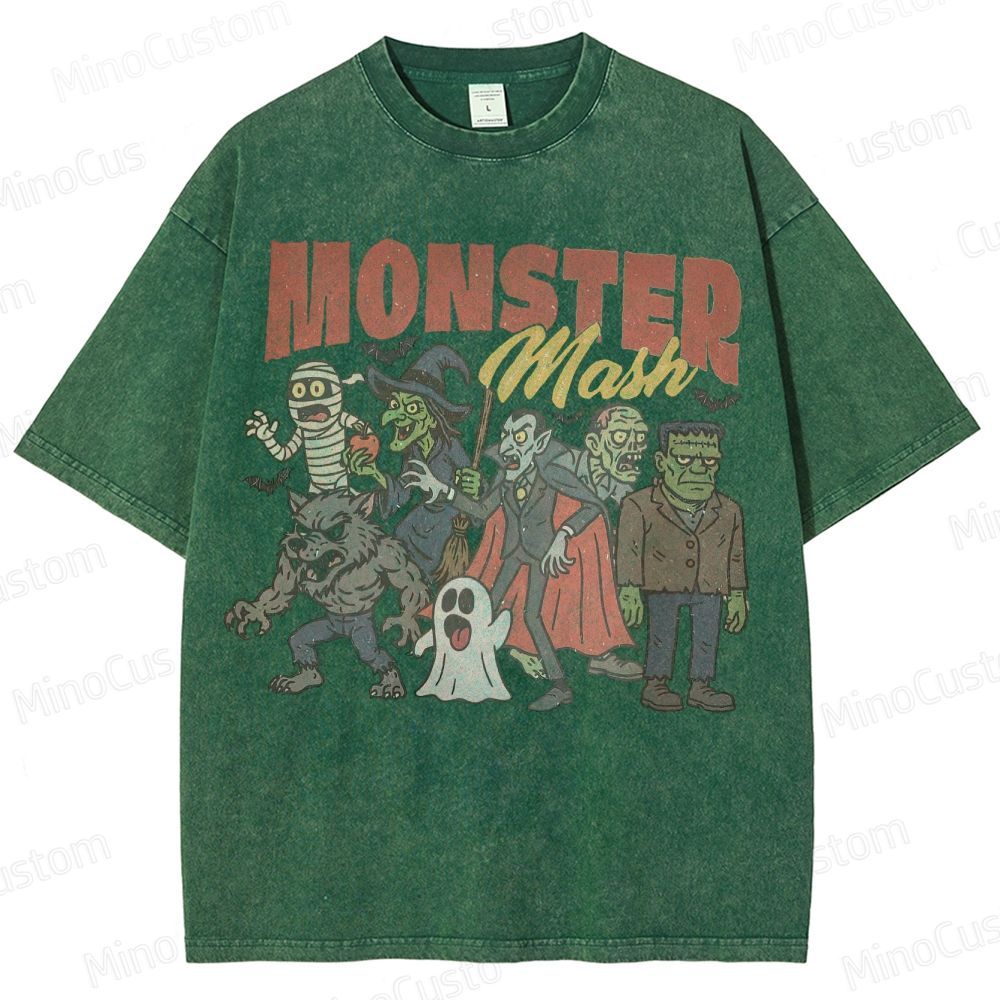 Monsters Retro Halloween  Washed T-Shirt 