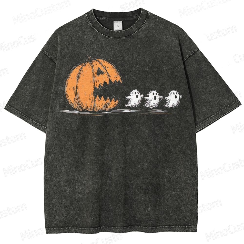 Halloween Pumpkin Eat Ghost Washed T-Shirt