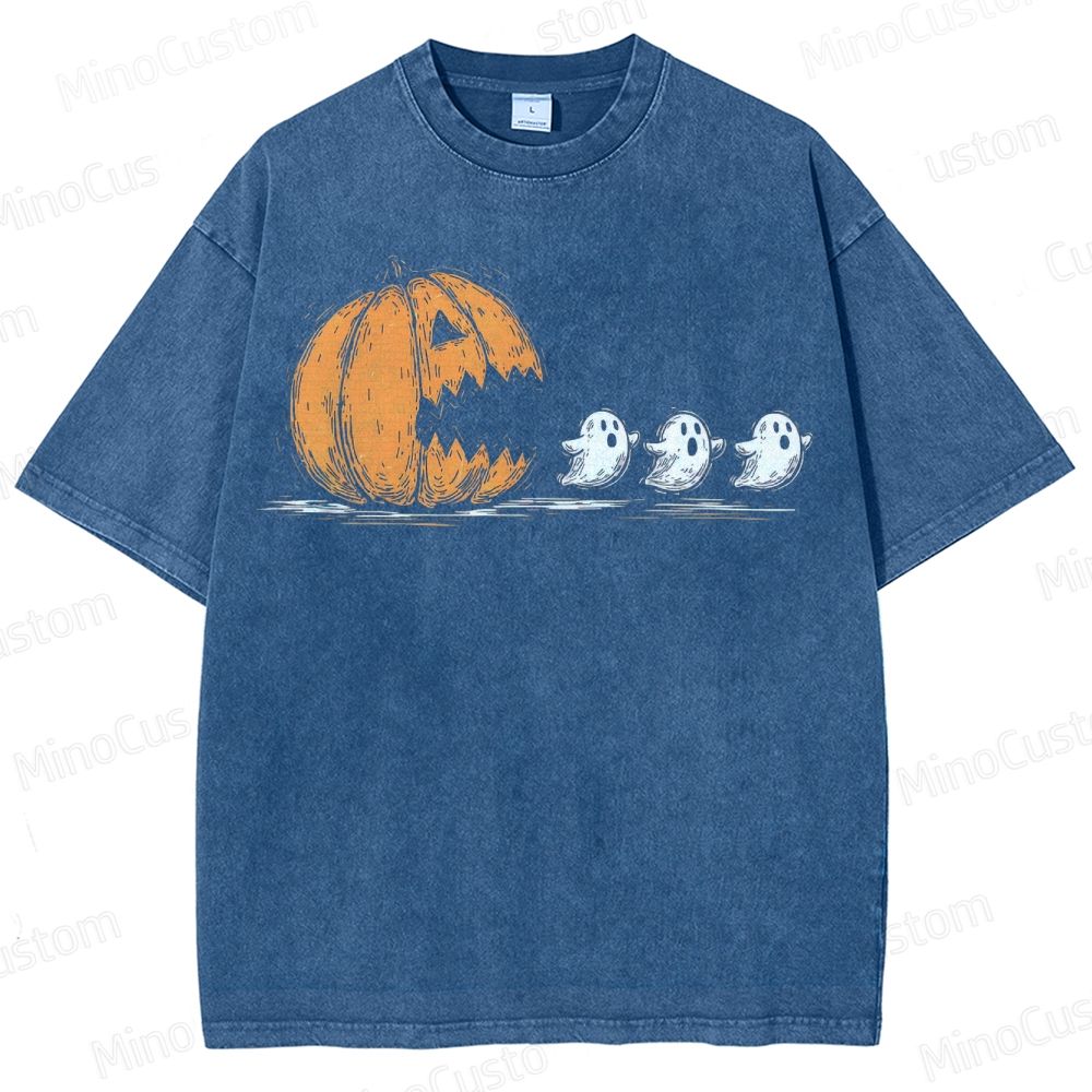 Halloween Pumpkin Eat Ghost Washed T-Shirt