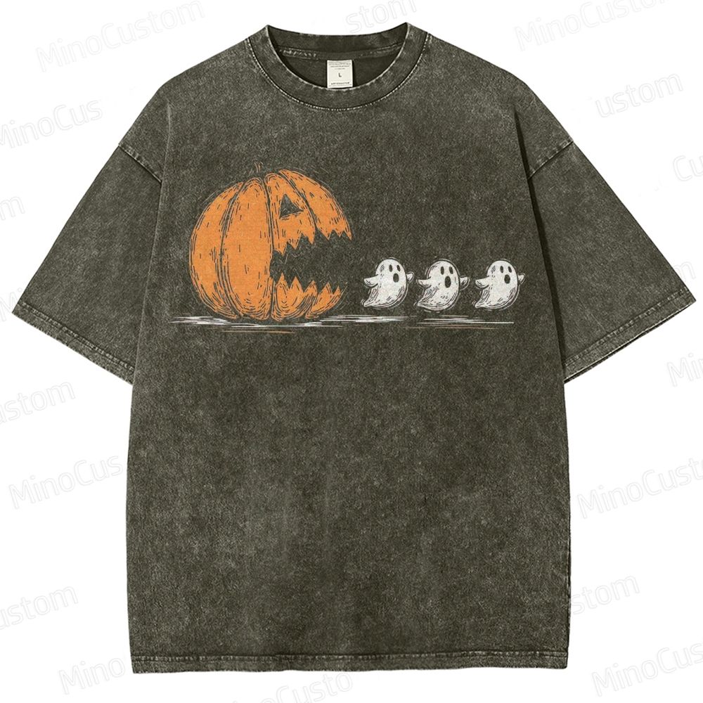 Halloween Pumpkin Eat Ghost Washed T-Shirt