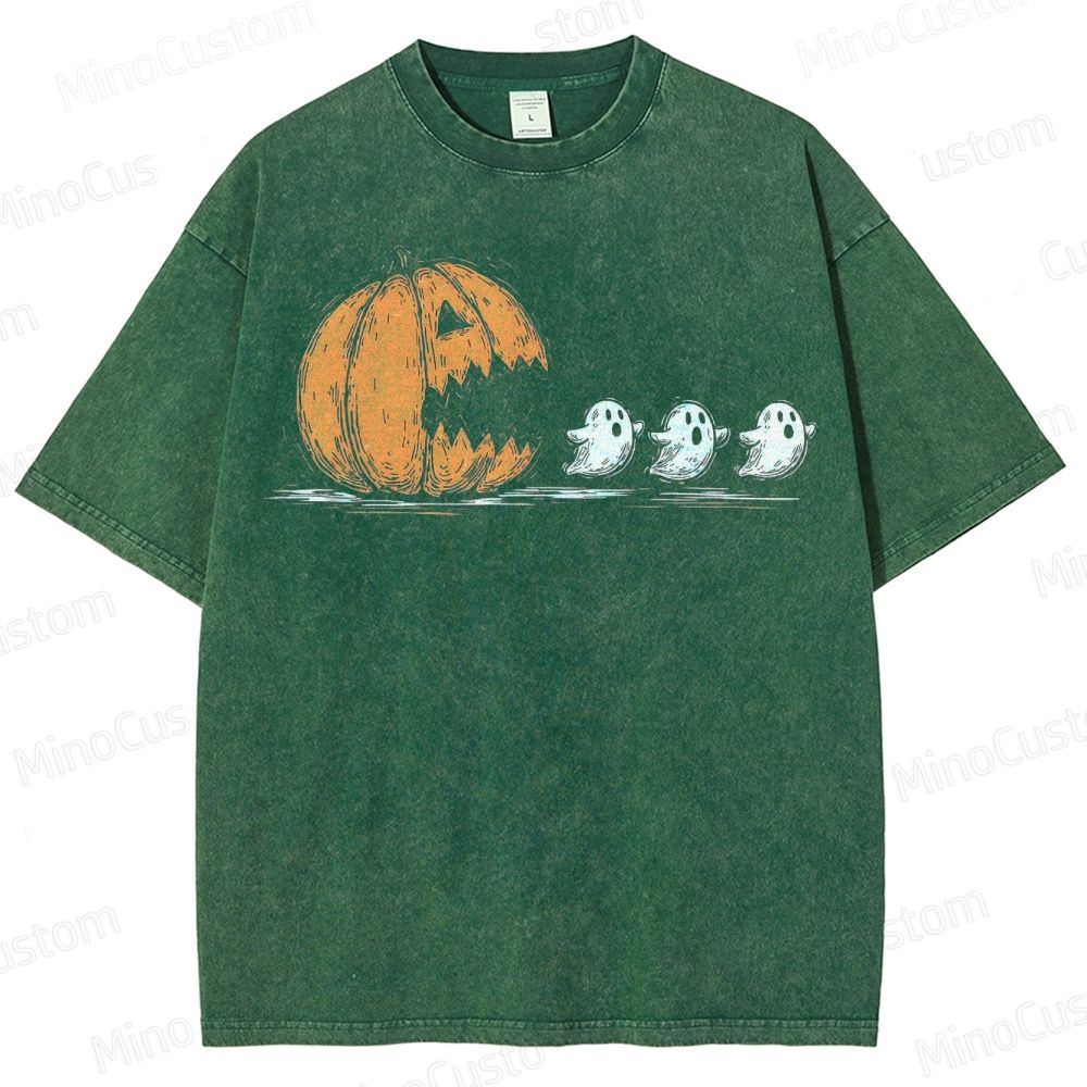 Halloween Pumpkin Eat Ghost Washed T-Shirt