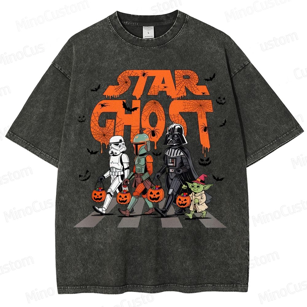Star Ghost Halloween Galaxy Walking Halloween Washed T-Shirt