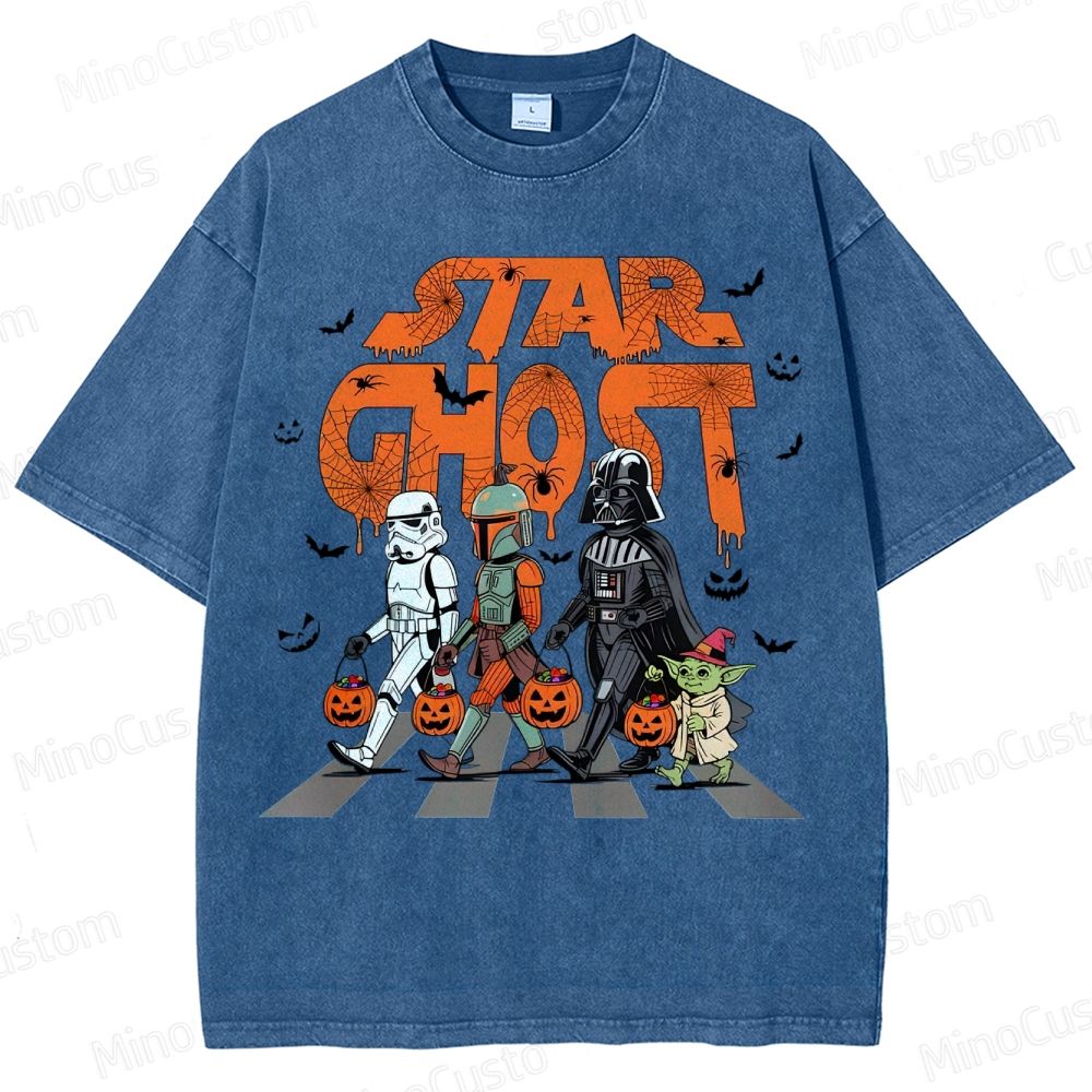Star Ghost Halloween Galaxy Walking Halloween Washed T-Shirt