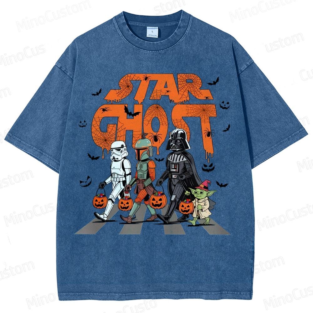 Star Ghost Halloween Galaxy Walking Halloween Washed T-Shirt