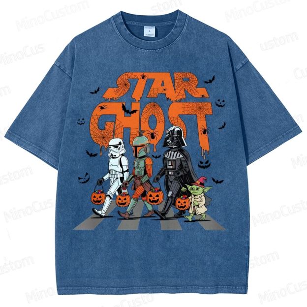 Star Ghost Halloween Galaxy Walking Halloween Washed T-Shirt