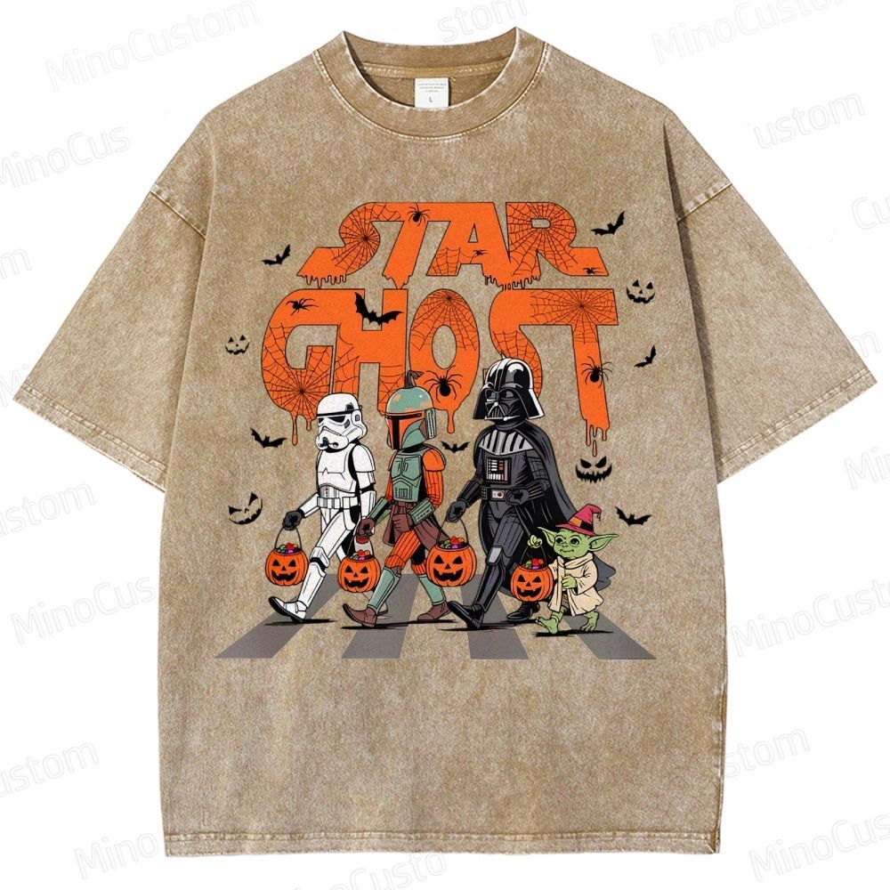 Star Ghost Halloween Galaxy Walking Halloween Washed T-Shirt