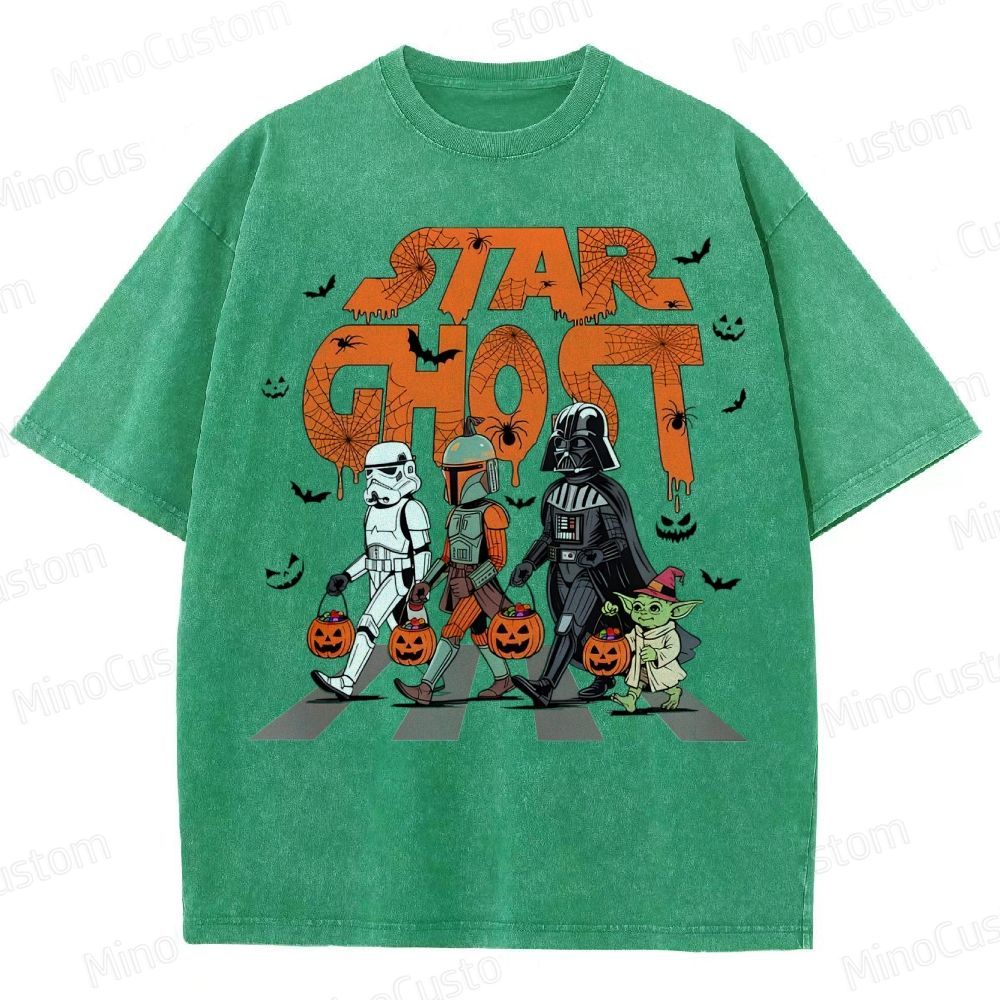 Star Ghost Halloween Galaxy Walking Halloween Washed T-Shirt