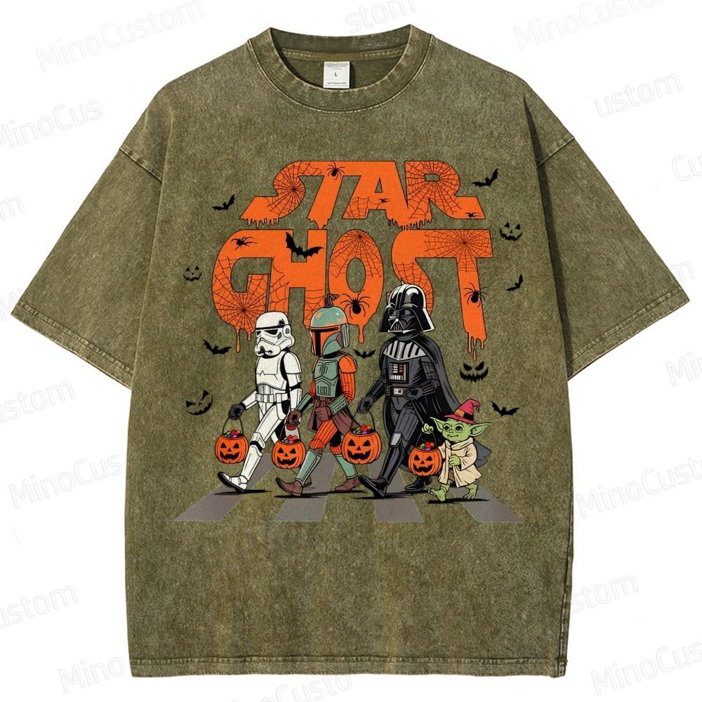 Star Ghost Halloween Galaxy Walking Halloween Washed T-Shirt