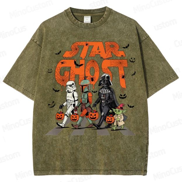Star Ghost Halloween Galaxy Walking Halloween Washed T-Shirt