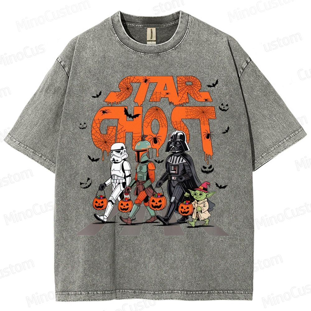 Star Ghost Halloween Galaxy Walking Halloween Washed T-Shirt