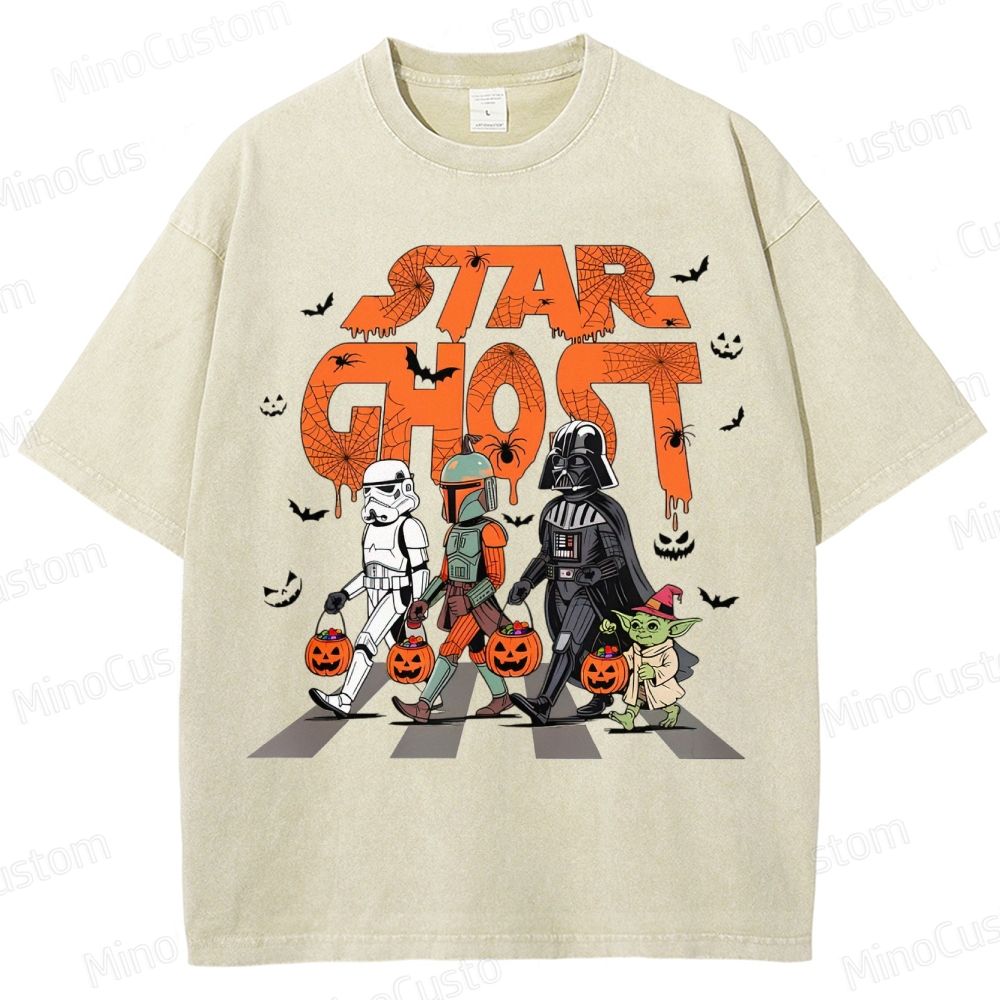 Star Ghost Halloween Galaxy Walking Halloween Washed T-Shirt