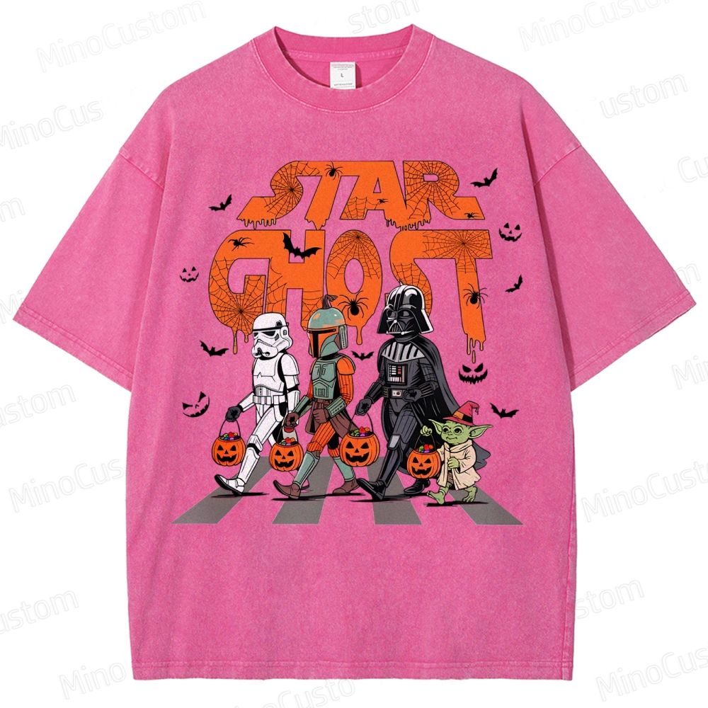 Star Ghost Halloween Galaxy Walking Halloween Washed T-Shirt