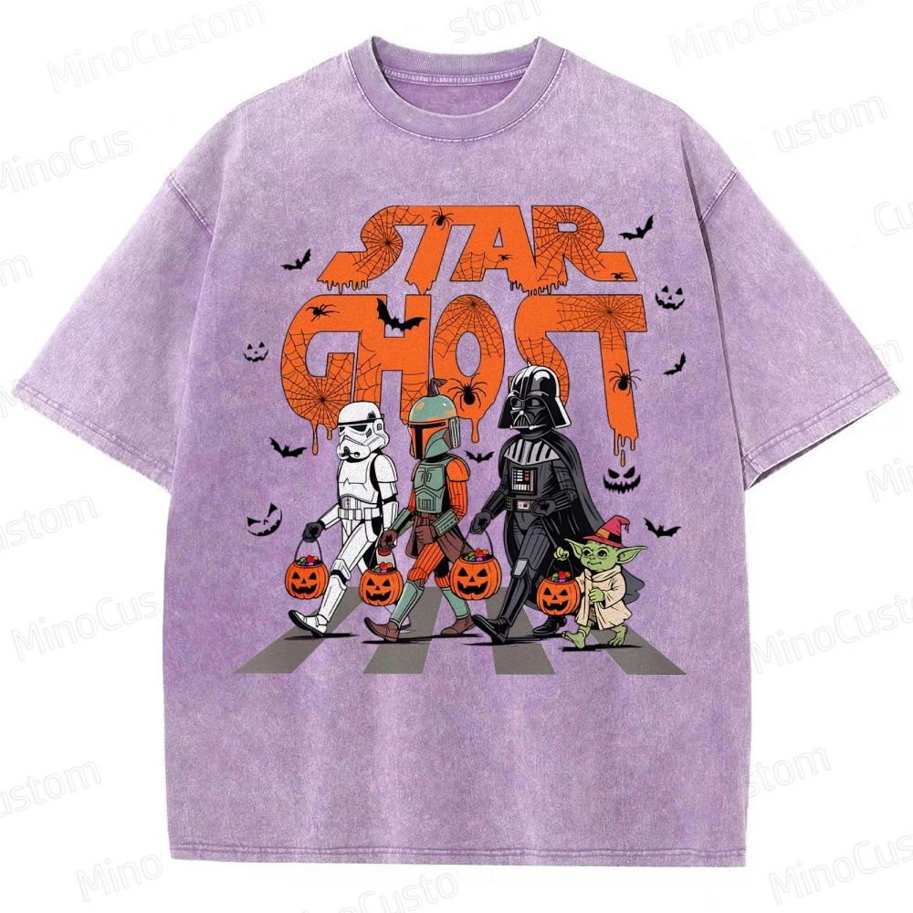 Star Ghost Halloween Galaxy Walking Halloween Washed T-Shirt