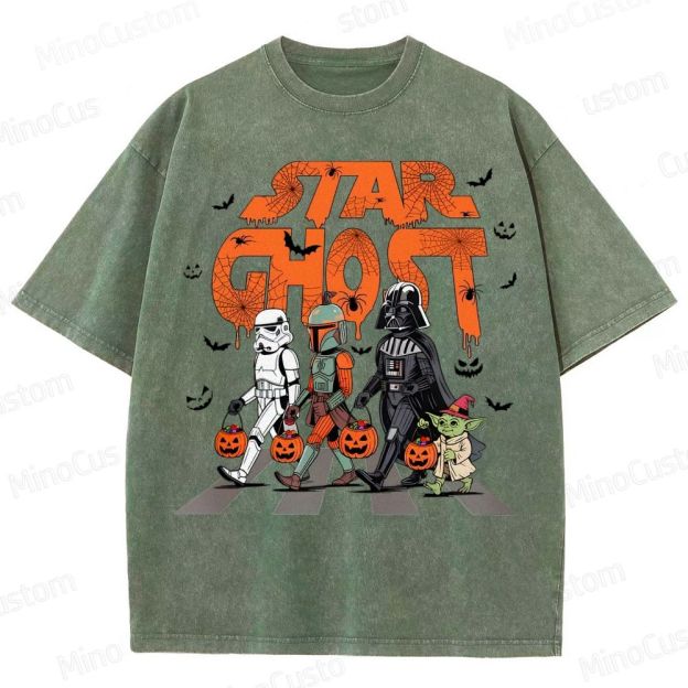 Star Ghost Halloween Galaxy Walking Halloween Washed T-Shirt