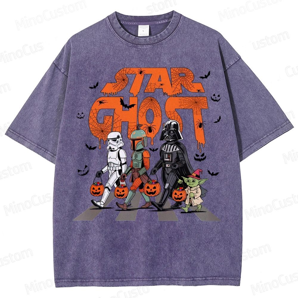 Star Ghost Halloween Galaxy Walking Halloween Washed T-Shirt