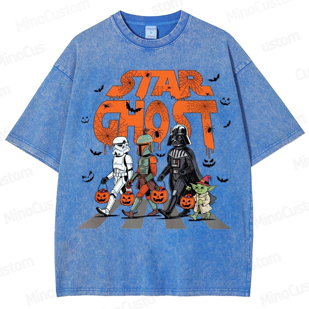 Star Ghost Halloween Galaxy Walking Halloween Washed T-Shirt