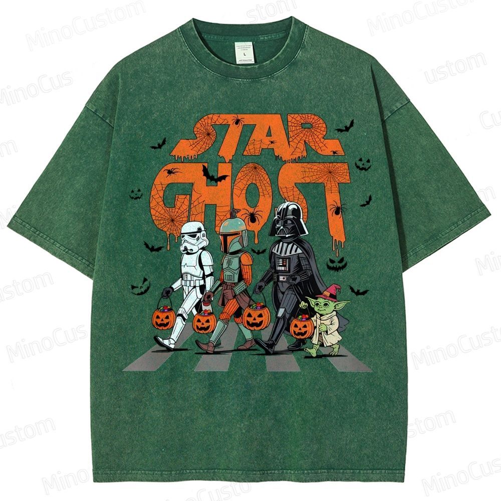 Star Ghost Halloween Galaxy Walking Halloween Washed T-Shirt