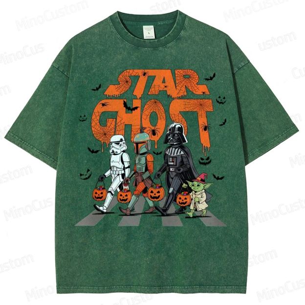 Star Ghost Halloween Galaxy Walking Halloween Washed T-Shirt