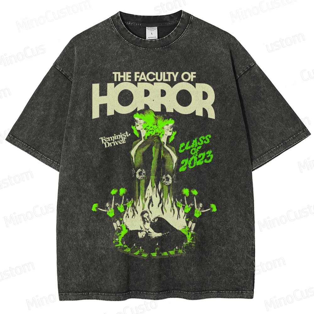 The Faculty of Horror - Themed Vintage Washed Horror T - shirt