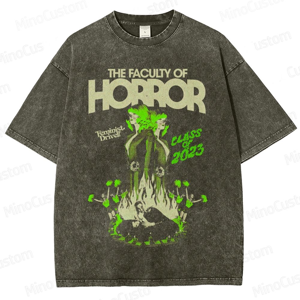 The Faculty of Horror - Themed Vintage Washed Horror T - shirt