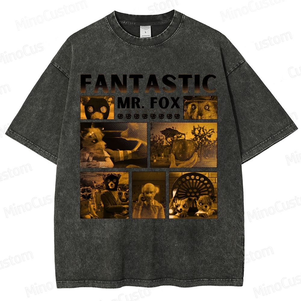 Fantastic Mr. Fox Collage Vintage Washed Animated Comedy T - shirt