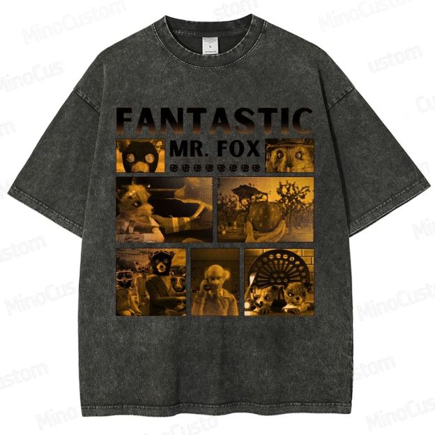 Fantastic Mr. Fox Collage Vintage Washed Animated Comedy T - shirt
