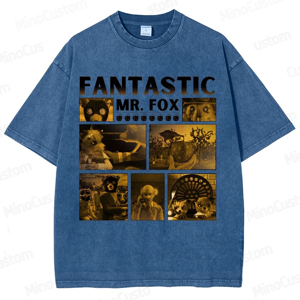 Fantastic Mr. Fox Collage Vintage Washed Animated Comedy T - shirt