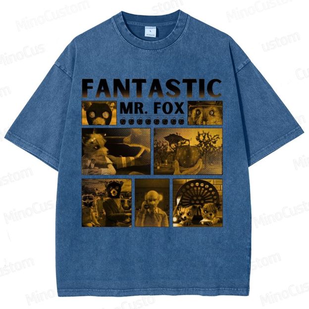 Fantastic Mr. Fox Collage Vintage Washed Animated Comedy T - shirt