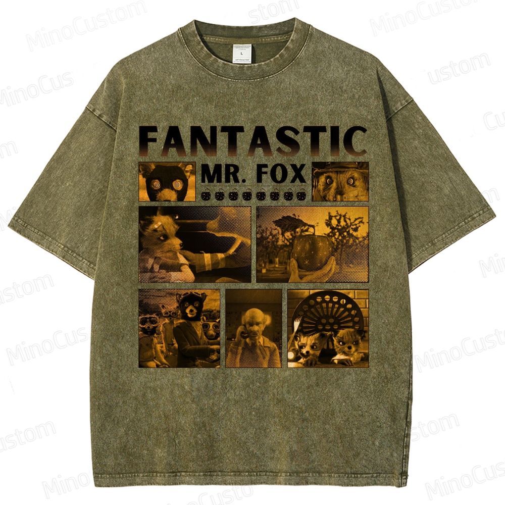 Fantastic Mr. Fox Collage Vintage Washed Animated Comedy T - shirt