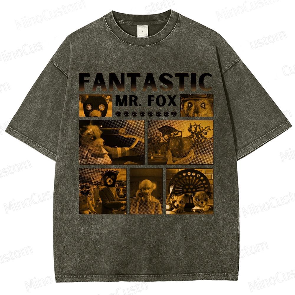 Fantastic Mr. Fox Collage Vintage Washed Animated Comedy T - shirt