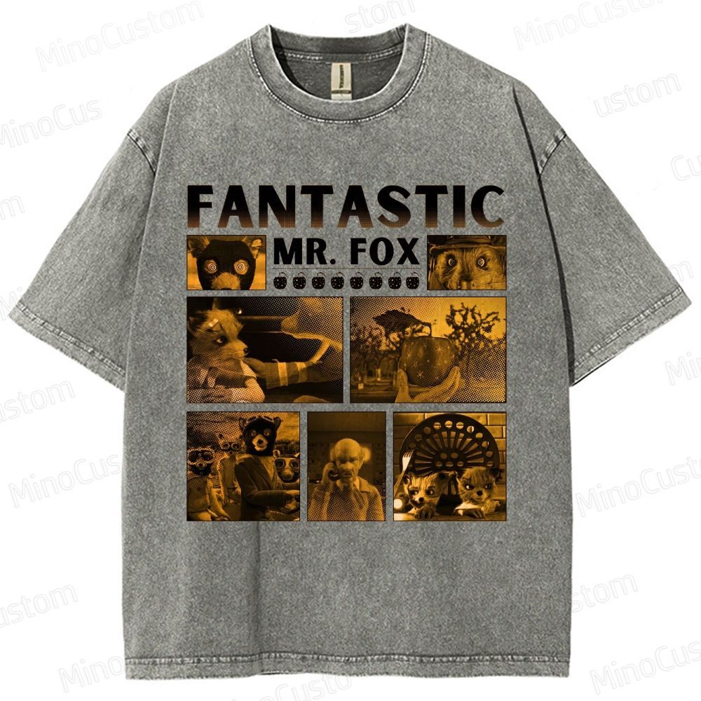 Fantastic Mr. Fox Collage Vintage Washed Animated Comedy T - shirt