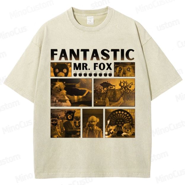 Fantastic Mr. Fox Collage Vintage Washed Animated Comedy T - shirt