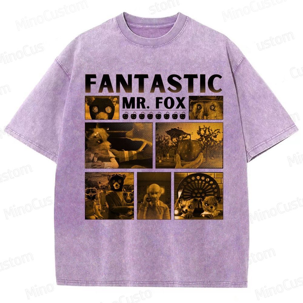 Fantastic Mr. Fox Collage Vintage Washed Animated Comedy T - shirt