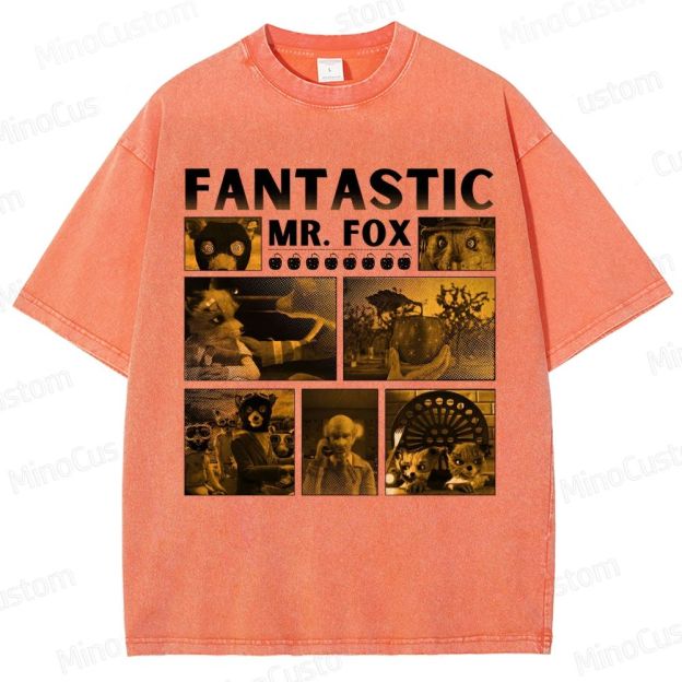 Fantastic Mr. Fox Collage Vintage Washed Animated Comedy T - shirt