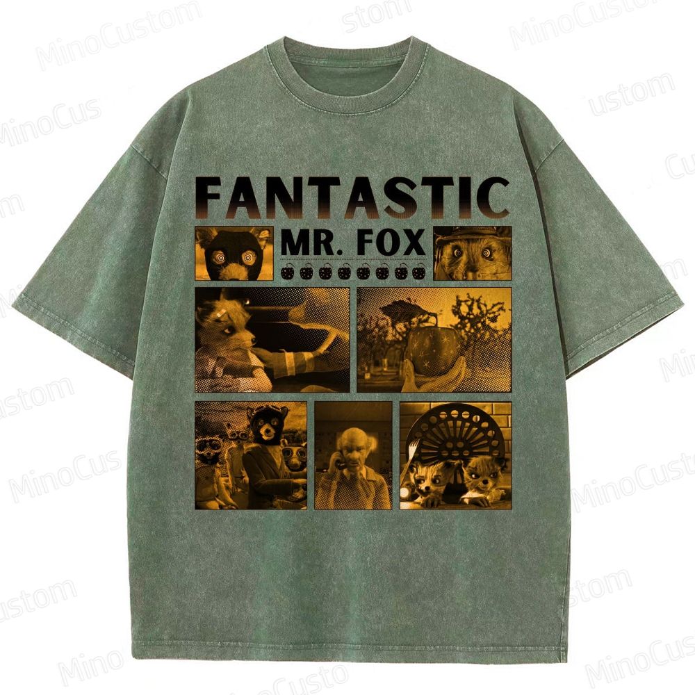 Fantastic Mr. Fox Collage Vintage Washed Animated Comedy T - shirt