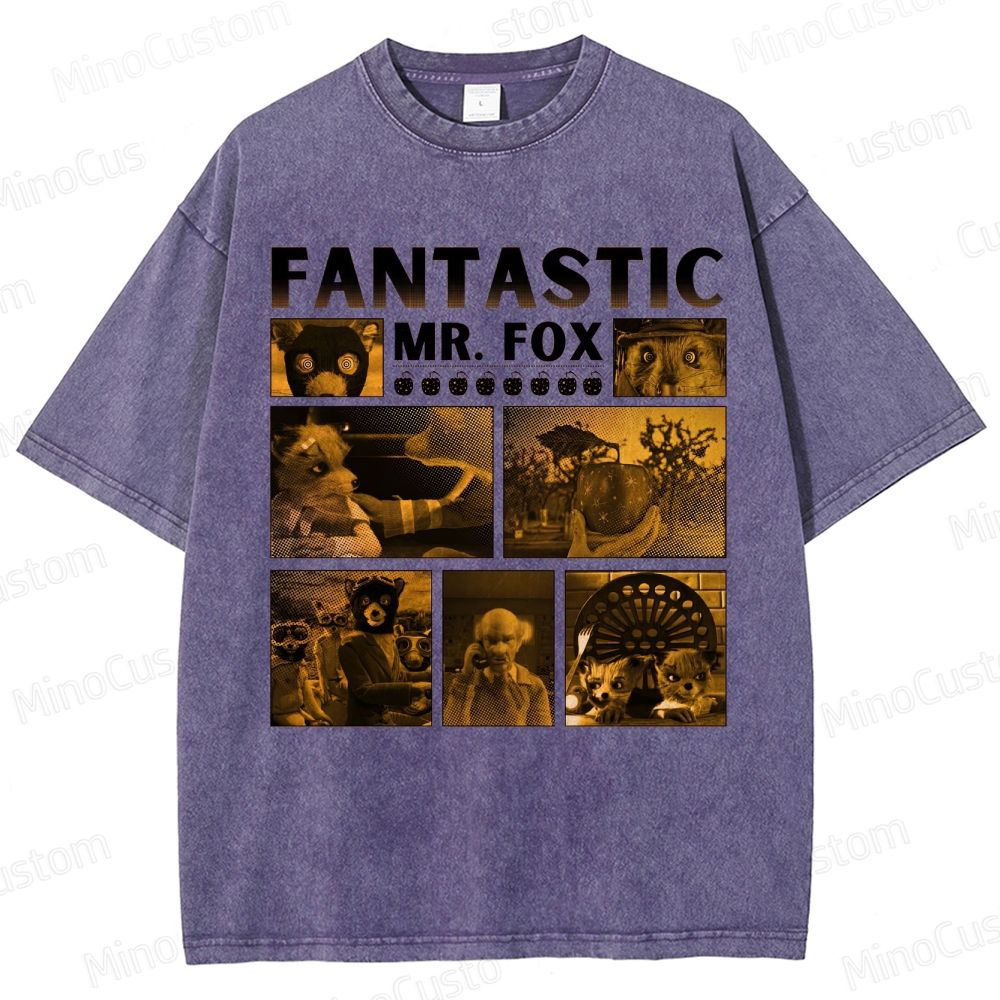 Fantastic Mr. Fox Collage Vintage Washed Animated Comedy T - shirt