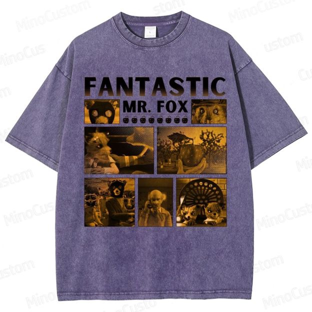Fantastic Mr. Fox Collage Vintage Washed Animated Comedy T - shirt