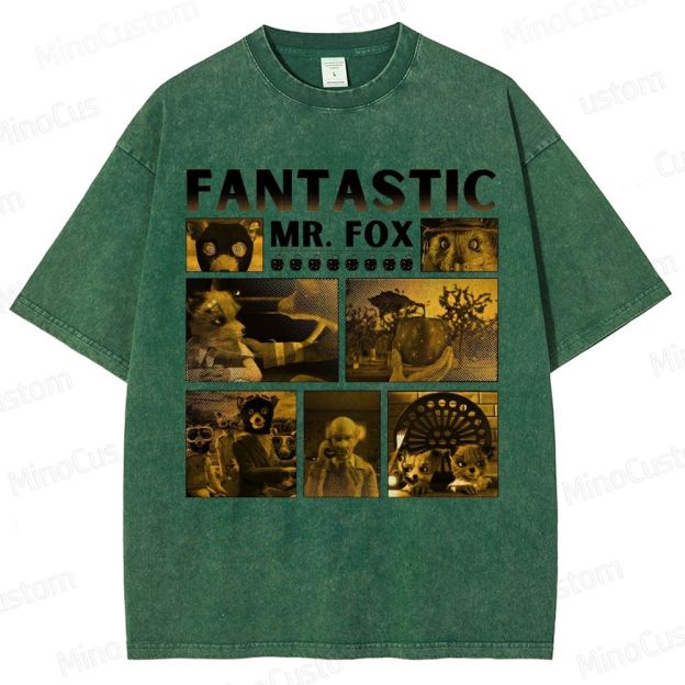 Fantastic Mr. Fox Collage Vintage Washed Animated Comedy T - shirt